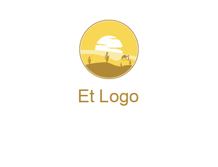 round logo showing sunset in a desert