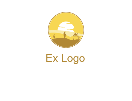 round logo showing sunset in a desert