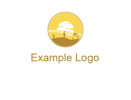 round logo showing sunset in a desert