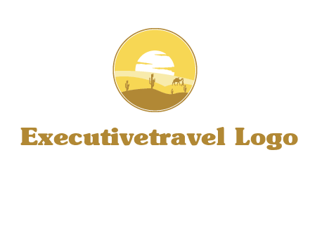 round logo showing sunset in a desert