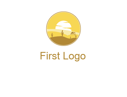 round logo showing sunset in a desert