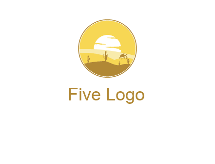 round logo showing sunset in a desert