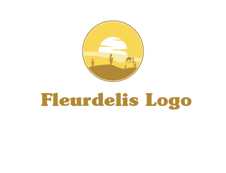 round logo showing sunset in a desert