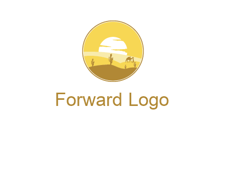round logo showing sunset in a desert