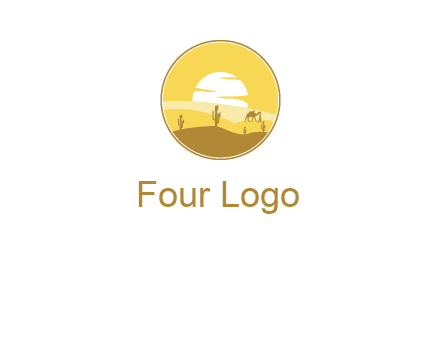 round logo showing sunset in a desert