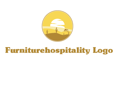 round logo showing sunset in a desert