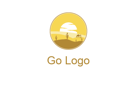 round logo showing sunset in a desert
