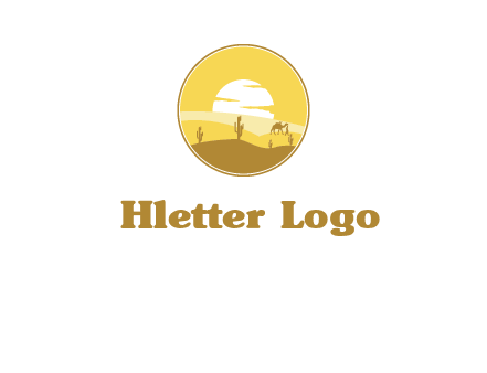 round logo showing sunset in a desert