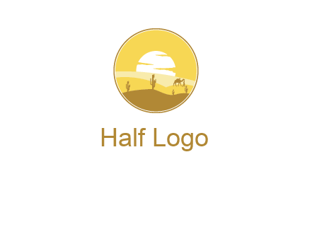 round logo showing sunset in a desert