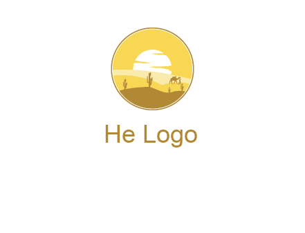 round logo showing sunset in a desert