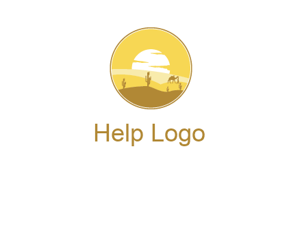round logo showing sunset in a desert