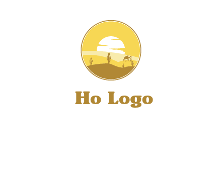 round logo showing sunset in a desert