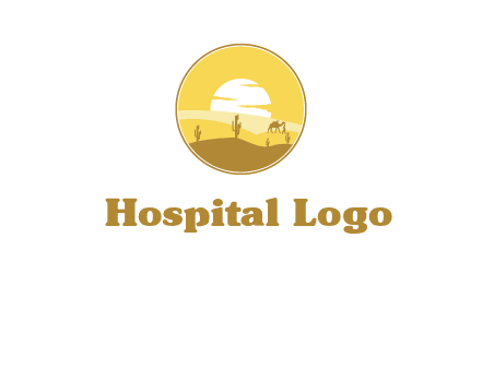 round logo showing sunset in a desert