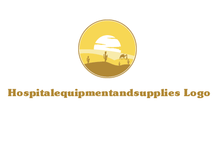 round logo showing sunset in a desert