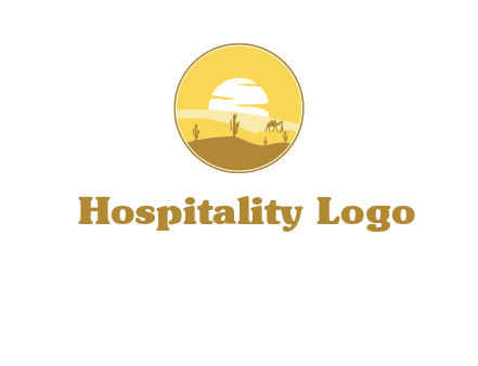 round logo showing sunset in a desert