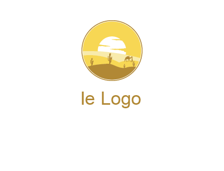 round logo showing sunset in a desert