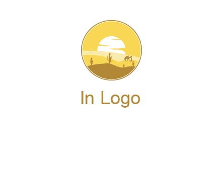 round logo showing sunset in a desert
