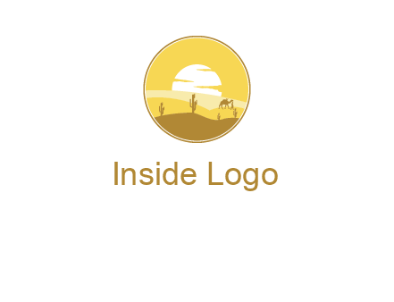 round logo showing sunset in a desert