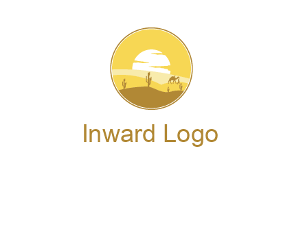 round logo showing sunset in a desert