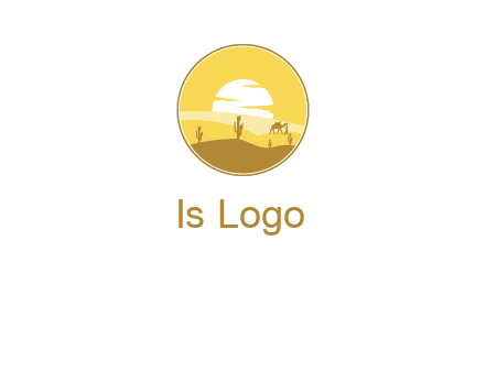 round logo showing sunset in a desert