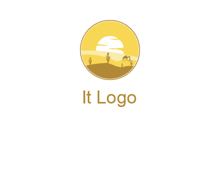 round logo showing sunset in a desert