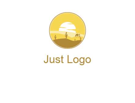 round logo showing sunset in a desert