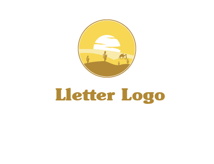 round logo showing sunset in a desert