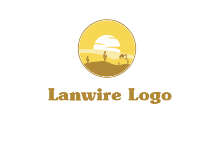round logo showing sunset in a desert
