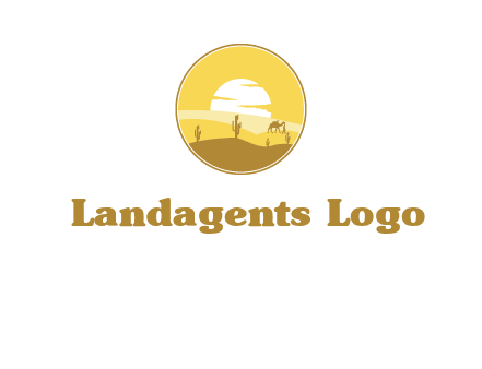 round logo showing sunset in a desert