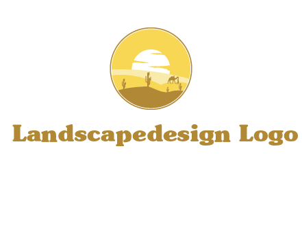round logo showing sunset in a desert