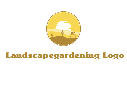 round logo showing sunset in a desert