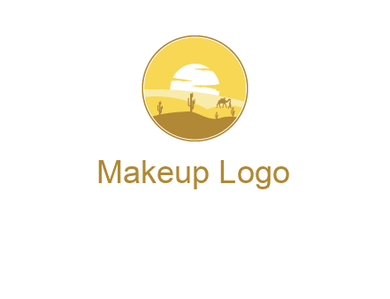 round logo showing sunset in a desert