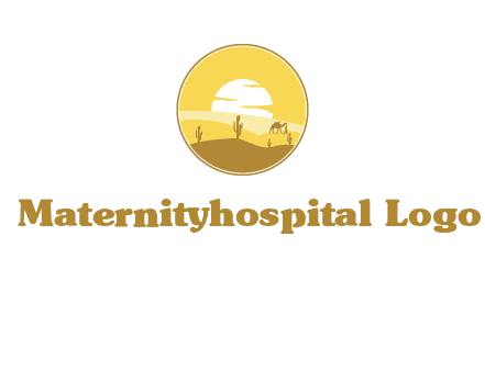round logo showing sunset in a desert
