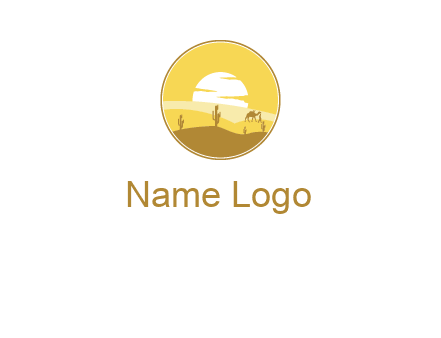 round logo showing sunset in a desert