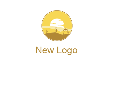 round logo showing sunset in a desert