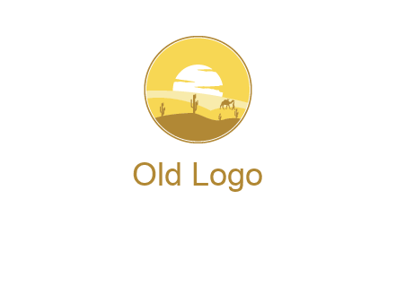 round logo showing sunset in a desert