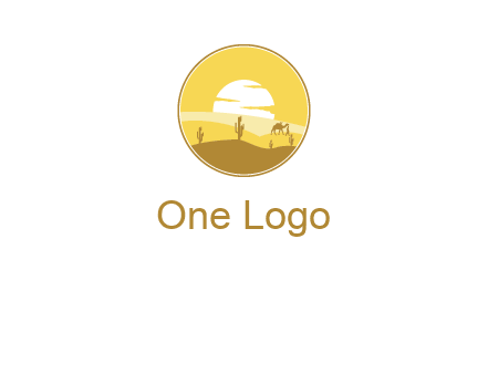 round logo showing sunset in a desert