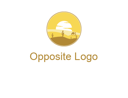 round logo showing sunset in a desert
