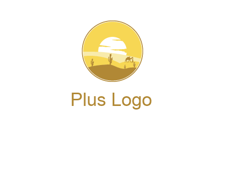 round logo showing sunset in a desert