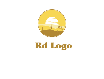 round logo showing sunset in a desert
