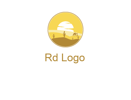 round logo showing sunset in a desert
