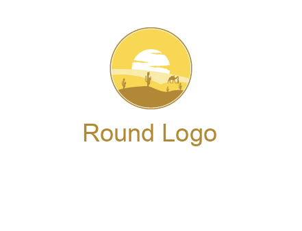 round logo showing sunset in a desert