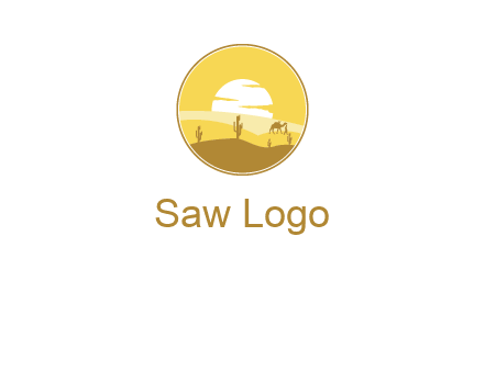 round logo showing sunset in a desert