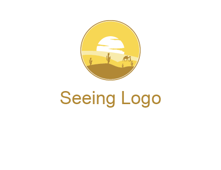 round logo showing sunset in a desert