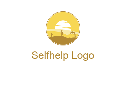 round logo showing sunset in a desert