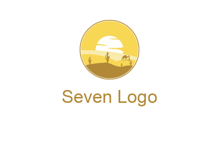 round logo showing sunset in a desert