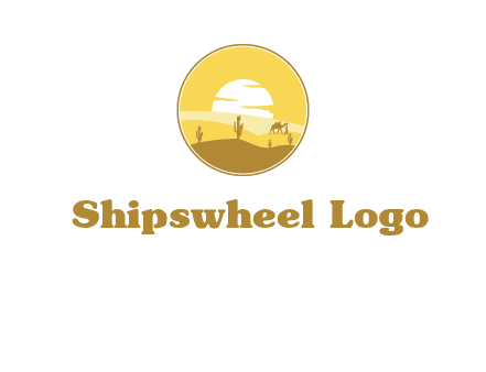 round logo showing sunset in a desert