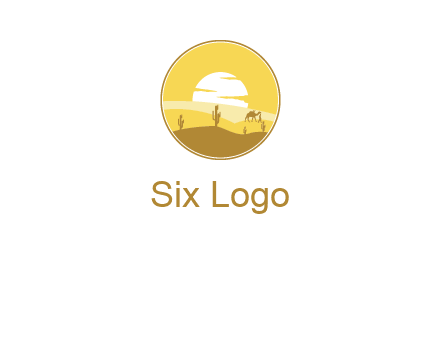 round logo showing sunset in a desert