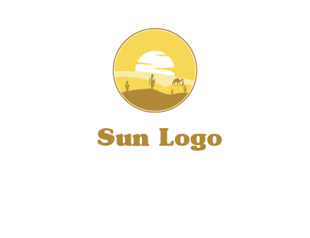 round logo showing sunset in a desert