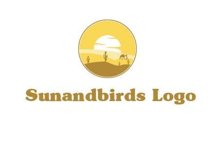 round logo showing sunset in a desert